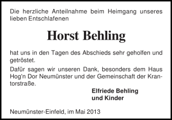 Traueranzeige von Horst Behling von Holsteinischer Courier