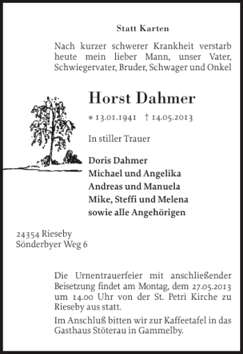 Traueranzeige von Horst Dahmer von Eckernförder Zeitung