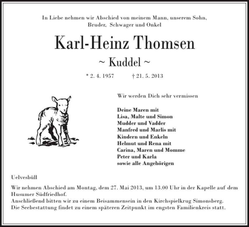  Traueranzeige für Karl-Heinz Thomsen vom 24.05.2013 aus Husumer Nachrichten
