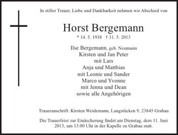 Traueranzeige von Horst Bergemann von Stormarner Tageblatt