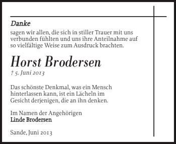 Traueranzeige von Horst Brodersen von Nordfriesland Tageblatt