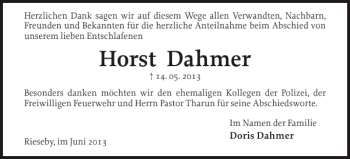 Traueranzeige von Horst Dahmer von Eckernförder Zeitung
