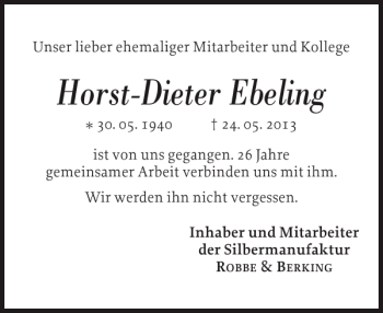 Traueranzeige von Horst-Dieter Ebeling von Flensburger Tageblatt