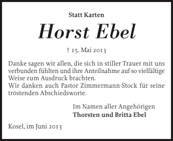 Traueranzeige von Horst Ebel von Eckernförder Zeitung