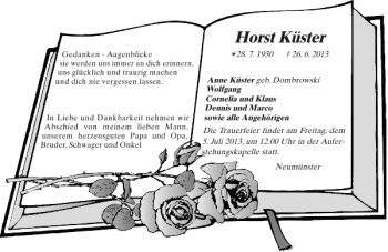 Traueranzeige von Horst Küster von Holsteinischer Courier