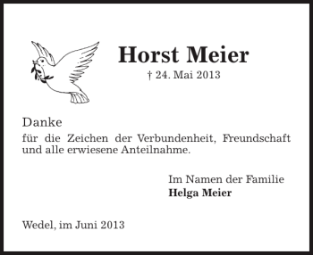 Traueranzeige von Horst Meier von Pinneberger Tageblatt