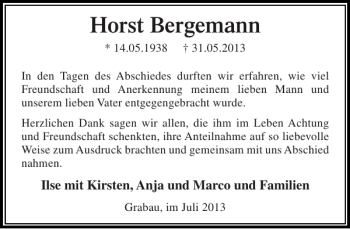 Traueranzeige von Horst Bergemann von Stormarner Tageblatt
