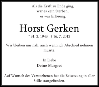 Traueranzeige von Horst Gerken von Stormarner Tageblatt