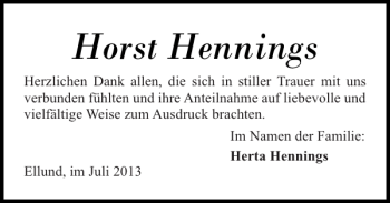 Traueranzeige von Horst Hennings von Flensburger Tageblatt