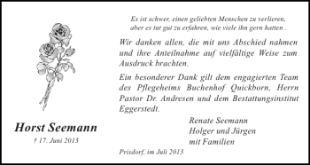Traueranzeige von Horst Seemann von Pinneberger Tageblatt