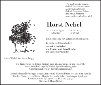 Traueranzeige von Horst Nebel von Pinneberger Tageblatt