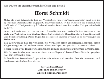Traueranzeige von Horst Schmidt von Pinneberger Tageblatt