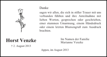 Traueranzeige von Horst Venzke von Pinneberger Tageblatt