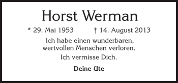 Traueranzeige von Horst Werman von Husumer Nachrichten
