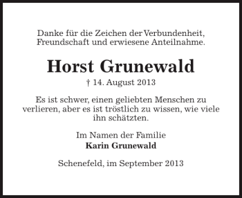 Traueranzeige von Horst Grunewald von Pinneberger Tageblatt