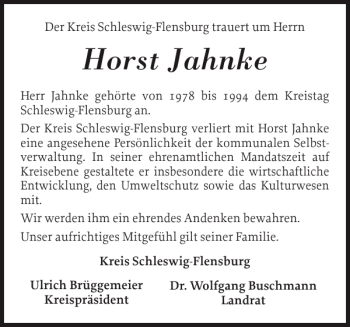 Traueranzeige von Horst Jahnke von Schleswiger Nachrichten