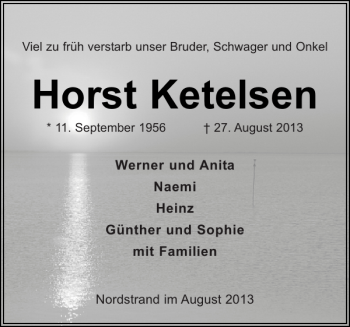 Traueranzeige von Horst Ketelsen von Husumer Nachrichten