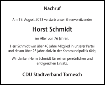 Traueranzeige von Horst Schmidt von Pinneberger Tageblatt