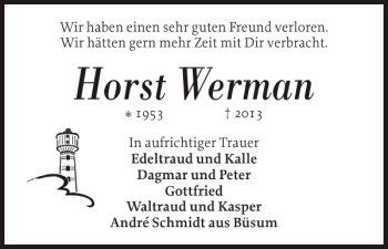 Traueranzeige von Horst Werman von Flensburger Tageblatt