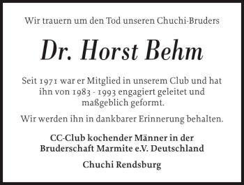 Traueranzeige von Dr. Horst Behm von Landeszeitung