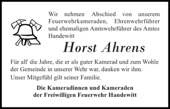 Traueranzeige von Horst Ahrens von Flensburger Tageblatt
