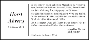 Traueranzeige von Horst Ahrens von Flensburger Tageblatt
