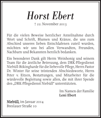 Traueranzeige von Horst Ebert von Nordfriesland Tageblatt