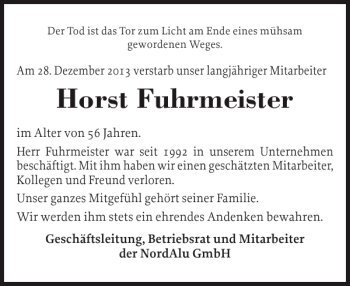 Traueranzeige von Horst Fuhrmeister von Holsteinischer Courier