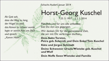 Traueranzeige von Horst-Georg Kuschel von Landeszeitung