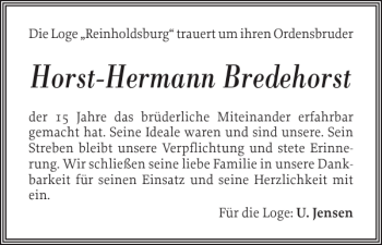 Traueranzeige von Horst-Hermann Bredehorst von Landeszeitung