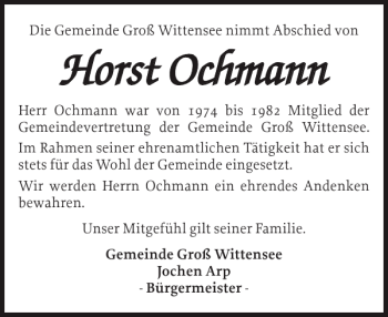 Traueranzeige von Horst Ochmann von Eckernförder Zeitung