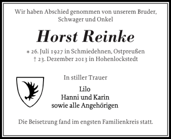 Traueranzeige von Horst Reinke von Norddeutsche Rundschau