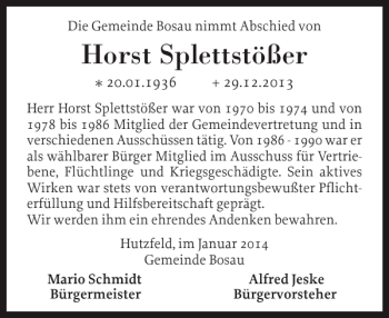 Traueranzeige von Horst Splettstößer von Ostholsteiner Anzeiger