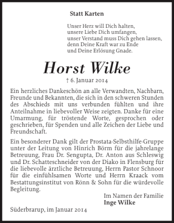 Traueranzeige von Horst Wilke von Schleswiger Nachrichten