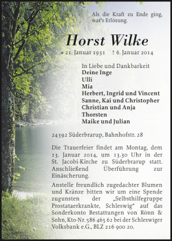 Traueranzeige von Horst Wilke von Schleswiger Nachrichten