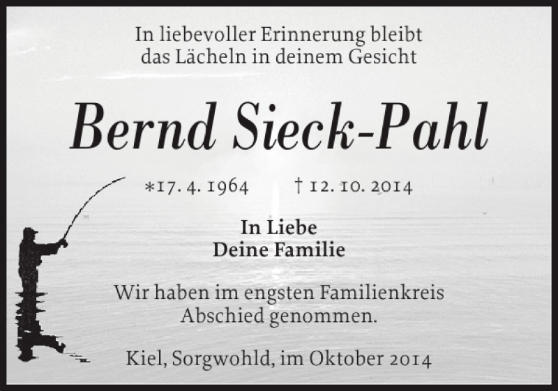  Traueranzeige für Bernd Sieck-Pahl vom 25.10.2014 aus Landeszeitung