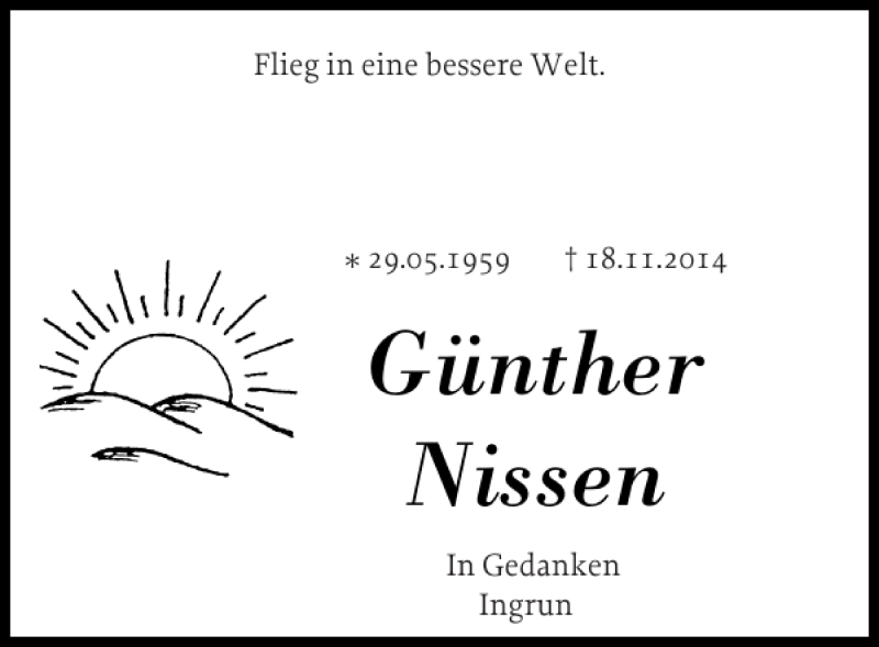 Traueranzeige für Günther Nissen vom 22.11.2014 aus Flensburger Tageblatt