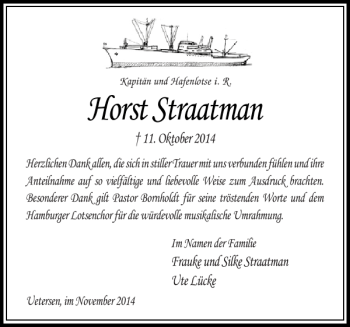 Traueranzeige von HorstStraatman HorstStraatman von Pinneberger Tageblatt
