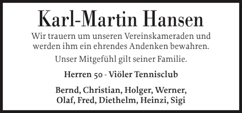  Traueranzeige für Karl-Martin Hansen vom 03.11.2014 aus Husumer Nachrichten