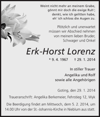Traueranzeige von Erk-Horst Lorenz von Der Insel-Bote