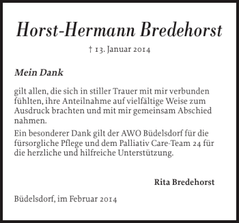 Traueranzeige von Horst-Hermann Bredehorst von Landeszeitung
