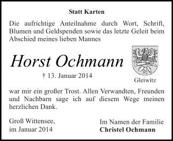 Traueranzeige von Horst Ochmann von Eckernförder Zeitung