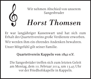 Traueranzeige von Horst Thomsen von Schlei-Bote
