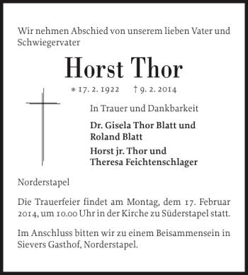 Traueranzeige von Horst Thor von Husumer Nachrichten