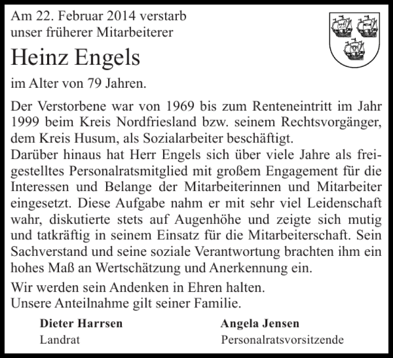  Traueranzeige für Heinz Engels vom 05.03.2014 aus Husumer Nachrichten