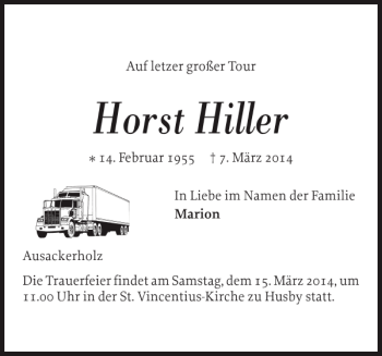 Traueranzeige von Horst Hiller von Flensburger Tageblatt