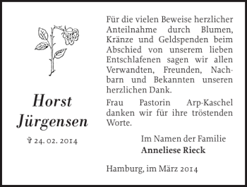 Traueranzeige von Horst Jürgensen von Schleswiger Nachrichten