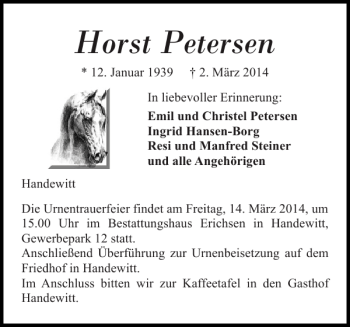 Traueranzeige von Horst Petersen von Flensburger Tageblatt