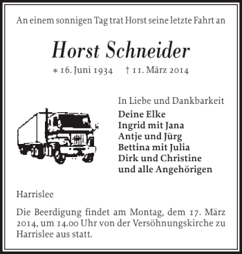 Traueranzeige von Horst Schneider von Flensburger Tageblatt