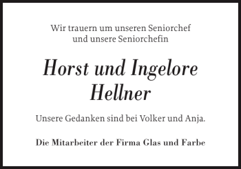Traueranzeige von Horst und Ingelore Hellner von Sylter Rundschau